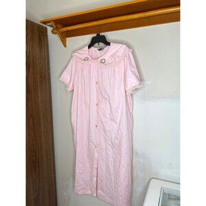 Vintage Pink Lace Trim House coat Soft Button Front Loungewear Leisure Life